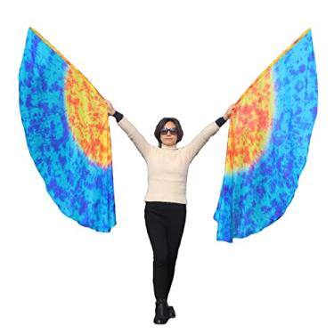 Imagem de Winged Sirenny Bandeiras de asa de anjo de adoração de seda de 178 cm com hastes flexíveis, faixa circular de seda translúcida pintada à mão (fogo e gelo)