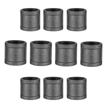 Imagem de Home TZH Acoplamento de encaixe de tubo de 2,5 cm, pacote com 10 acoplamento de tubo fundido de ferro maleável para suporte de prateleira vintage Steam-punk, bricolage, canalização, decoração de