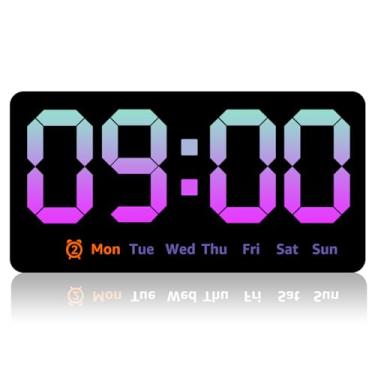 Imagem de Relógio de parede digital com visor grande de 21 cm, relógio de LED com data e semana, alarme duplo, 3 níveis de brilho, ajustável, relógio de parede para sala de estar, quarto, escritório, sem