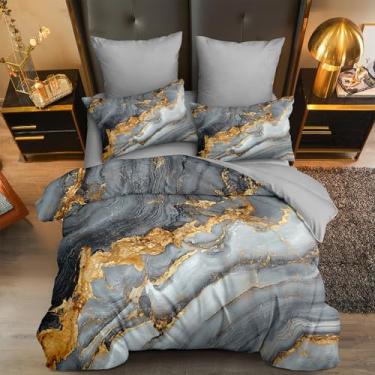 Imagem de CCoutueChen Conjunto de edredom King de mármore cinza, texturizado, abstrato, listrado, estilo pedra fluida (1 edredom, 2 fronhas)