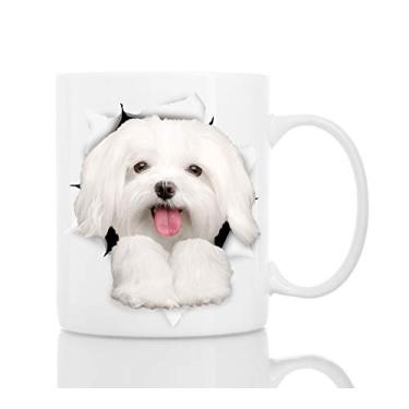 Imagem de Caneca engraçada de cachorro maltês - Caneca de café engraçada de cerâmica - Presente perfeito para amantes de cães - Caneca de café fofa novidade presente - Ótima surpresa de aniversário ou Natal para amigos ou colegas de trabalho, homens e mulheres (325 ml)