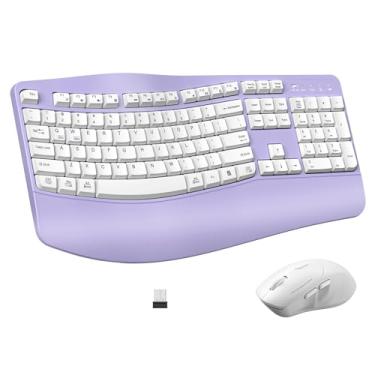 Imagem de Combo de teclado e mouse sem fio, teclado ergonômico de 2,4 G, teclas onduladas, com descanso de pulso para digitação natural, mouse silencioso ergonômico ajustável de 3 DPI para computador/laptop