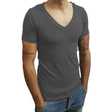 Imagem de Camiseta Gola V Funda Básica Slim Lisa Manga Curta - Sjons Modas, Gris