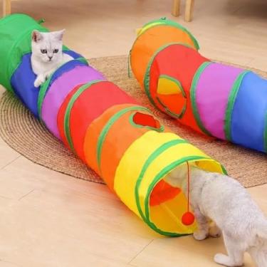 Imagem de Brinquedo Pets Túnel Labirinto Para Gatos Cães Dobravel Brinquedo Interativo Colorido