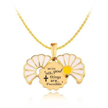 Imagem de MXXGMYJ Colar de margarida para mulheres, presentes engraçados de amizade para melhores amigas, presentes inspiradores para cristãos, colares com medalhão gravado dourado, Small, Zinco, Sem Pedra
