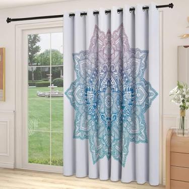 Imagem de Divisória de parede de cortina divisória de quarto boêmio, estilo tatuagem boêmia, mandala em tons pastel, design de flor abstrata, adequada para porta de vidro deslizante, cortinas térmicas de sala