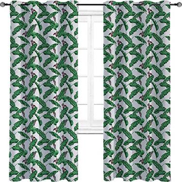 Imagem de Cortinas blackout de folha de bananeira para quarto - Cortinas escurecidas com isolamento térmico com ilhós para sala de estar, tratamento de sombreamento completo cortina de isolamento de cozinha, L