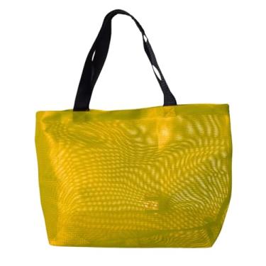 Imagem de Bolsa Sacola Feminina Tela Praia Piscina Alça Dupla Ombro Reforçada Verão Lisa Colorida Tote Transparente Barata Simples (Amarelo, Tamanho único)