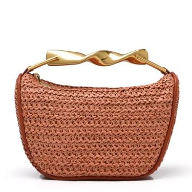 Imagem de CTTOVIS Bolsa feminina clutch de palha mini designer para noite bolsa tiracolo de tecido de verão bolsa de ombro moderna, Laranja