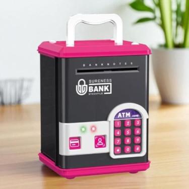 Imagem de Mini Cofre Cofrinho Digital Eletrônico Automático Infantil Moedas Notas com Senha, Cartao de credito Porta-moedas, Caixa de Economia Automática para Crianças (ROSA)