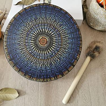 Imagem de Akozon Tambor de xamã Artesanal Com Baqueta - Tambor de Fogo Vegetariano para Crianças e Adultos - Ideal para Decoração de Casa, Cura e Prazer Musical (Mosaico de xamã)