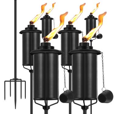 Imagem de ZSPENG Pacote com 6 maçaricos de metal para jardim, tochas de citronela atualizadas de 152 cm com estacas aterradas de 5 pinos, luzes de tocha resistentes de 473 ml para pátio, caminhos e festas