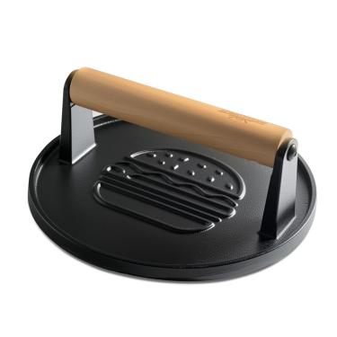 Imagem de XUDAKAIXIN Prensa de hambúrguer de ferro fundido de 18 cm, ferramenta de prensa de carne de bacon para churrasco, perfeita para Blackstone, chef de acampamento, churrasqueiras Weber e grelhas internas