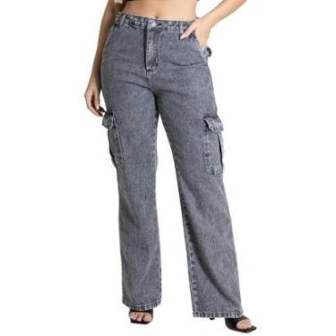 Imagem de Calça Sawary Jeans Wide Leg Petit - 280080 - cinza 44-Feminino