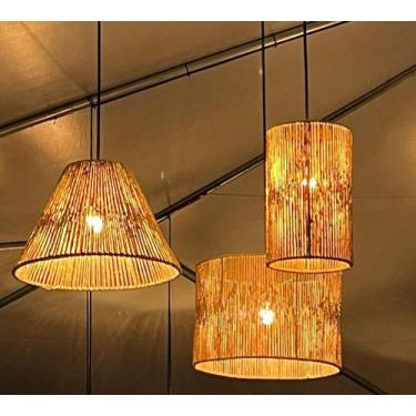 Imagem de Kit 3 Luminárias Rústica Pendente Cone + Redonda + Cilindro - Charmhou