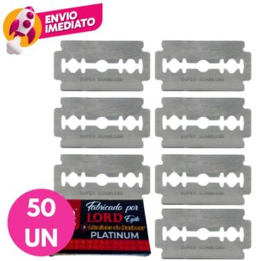 Imagem de Kit Lamina Platinum Lord Barbear Profissional Barbeador Navalha Barbei