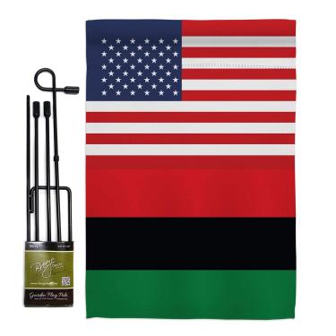 Imagem de Americana Home & Garden Conjunto de bandeiras de jardim da amizade afro-americana com suporte nação regional internacional país do mundo área específica casa banner pequeno presente de quintal dupla