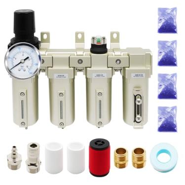 Imagem de Jecoupoon 1/5.1 cm e 3/10.2 cm NPT Sistema de secagem a gás de grau industrial 4 estágios, filtro coalescente, secador dessecante, drenagem automática, compatível com spray de tinta, cortador de