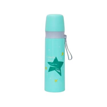 Imagem de Garrafinha Térmica Infantil 350ml, Aço Inoxidável 316, Isolamento a Vácuo, Antivazamento, Alça, Sem Canudo (Verde)