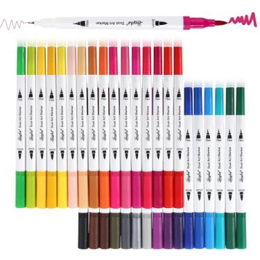 Imagem de Kit Canetas Brush Pen e Ponta Fina Dual Canetinhas Coloridas para Desenho Caligrafia Arte e Lettering Marcadores para Colorir Canetinha e Detalhes Estudantes e Adultos (Canetas Brush Pen 24 Cor)