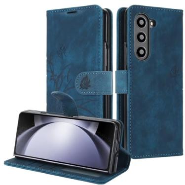 Imagem de MVVKKY Capa protetora para Galaxy Z Fold6, com alça de couro e porta-cartões (para Galaxy Z Fold6/Azul)