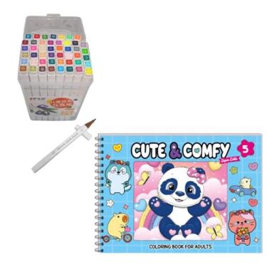 Imagem de Kit de Canetinhas Touch 48 Cores com Caderno Capa Dura Holográfica Azul