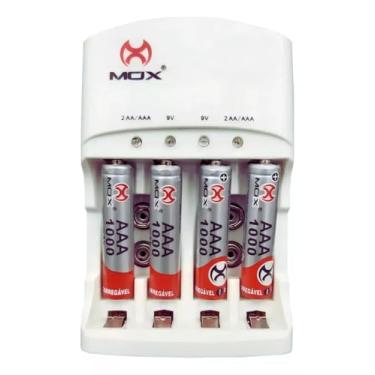 Imagem de Carregador De Pilha AA/AAA/9V + 4 Pilhas Recarregaveis AAA 1000 mah Mox Palito