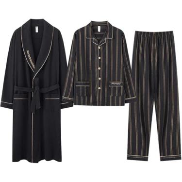 Imagem de Conjunto De Pijama De Algodão Para Homens 3-pack Calças De Manga Longa Leve Kimono Macio Na Altura Do Joelho Roupões De Banho Para Spa E Casa, Style 6, XXL