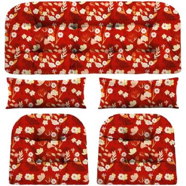 Imagem de PITCTCHIC Almofadas de vime para cadeira de 5 peças, almofada de sofá impermeável para móveis de vime, 1 almofada de assento de amor, 2 almofadas em forma de U e 2 almofadas lombares para móveis de