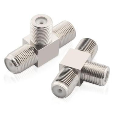 Imagem de Kaunosta Divisor tipo F 3 vias tipo F fêmea para 2 fêmeas RG6 divisor de cabo coaxial em forma de T 2 em 1 saída combinador de conector coaxial para TV vídeo VCR antena sintonizador satélite cabo de