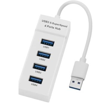 Imagem de Hub USB 3.0 Com 4 Portas, LED, Alta Velocidade (5Gbps) Compatível Com PC TV Consoles Mouse PenDrive Teclado Impressora Plug & Play, Expansor para PC, Notebook, Mac e Windows (Branco)