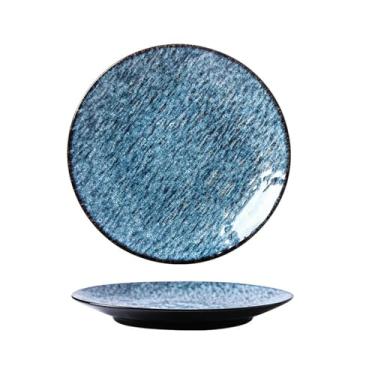 Imagem de Estilo japonês casa simples retro forno bife prato raso restaurante hotel prato de cerâmica -25,4 cm - azul estrelado