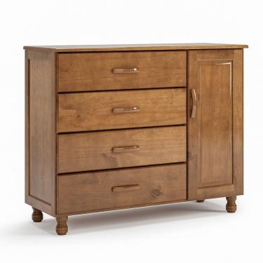 Imagem de Cômoda 4 Gavetas 1 Porta 100% Madeira Maciça Ariel