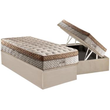 Imagem de Cama Box Baú Solteiro: Colchão Molas MasterPocket Ensacadas Paropas Eco Linho + Base CRC Suede Clean(88x188)