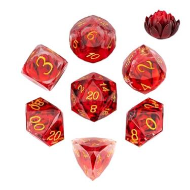 Imagem de CRITALLIC 7PCS DND Dice Set,Transparent Sharp Edge Dice Set D&D RPG Polyhedral Die,for Dungeons and Dragons TTRPG Games Roleplaying Games,with Gift Box(Lotus Red)