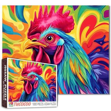 Imagem de Quebra-cabeça colorido de galo para adultos 1000 peças, quebra-cabeça rústico de galinha arte decoração de casa brinquedo de presente para homens e mulheres, arte de quebra-cabeça de casa de fazenda