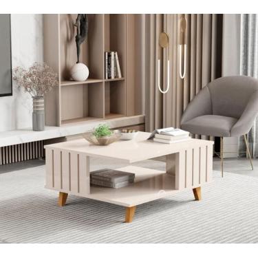 Imagem de Mesa De Centro Ripada Baixa Sala Robusta Com Pé Madeira - JB Moveis, O