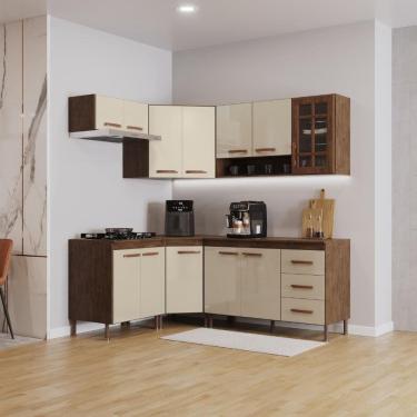 Imagem de Cozinha Modulada Completa Fidelitá Lisboa 6 Peças 340cm 12 Portas 3 Gavetas Com Tampo Noce/off-white