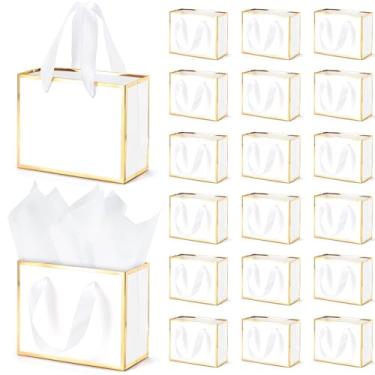 Imagem de EQOREIIN Sacos de presente de papel metálico com alças de papel de seda sacos de presente de 15 cm para ele, formatura, chá de bebê, casamento, chá de noiva, lembrancinha de padrinhos