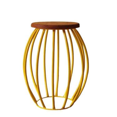 Imagem de Banco Barril Amarelo Madeira Ferro Rústico Peroba