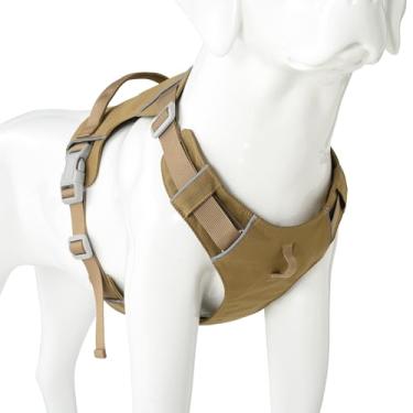 Imagem de Mile High Life Peitoral antipuxão para cães com faixa refletiva, ajustável, fácil de calçar, leve, para cães pequenos, médios e grandes, treinamento de corrida (Cáqui, P peito 35,5-50,8 cm)