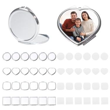 Imagem de 24 peças em branco de sublimação pequeno espelho compacto 4 formas dupla face espelho cosmético bolso de metal espelho de maquiagem espelho de transferência de calor espelho cosmético dobrável