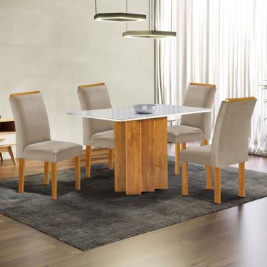 Imagem de Mesa de Jantar 4 Lugares Lorena com Vidro Cinamomo/Off White/Bege Claro