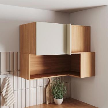 Imagem de Armário Aéreo Canto Reto 1 Porta com Nicho Aroeira Cabecasa Madeiramadeira Cinza Sereno/Cedro