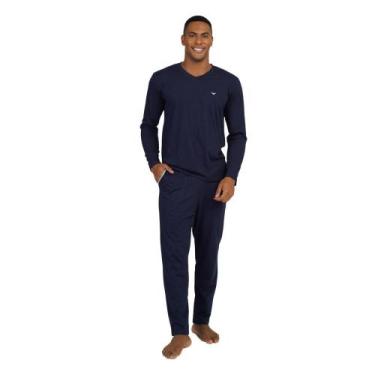 Imagem de Pijama Masculino Longo Malha c/ Bolso - 258144 - Podiun Sleepwear, Mar
