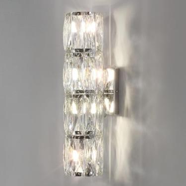 Imagem de LOSNEOLAZ Arandelas de parede de cristal internas, arandelas modernas, luminárias de parede cromadas para quarto, sala de estar, corredor, banheiro, luminárias sobre espelho