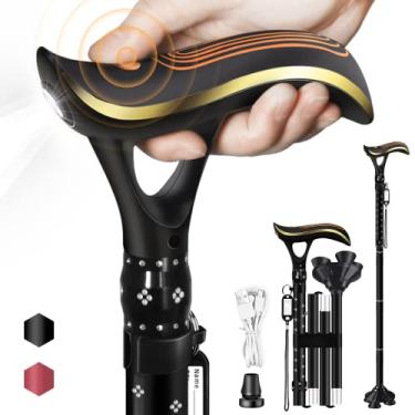 Imagem de ispuoocti Bengala dobrável, alarme inteligente, bengala dobrável com luz, bengala de caminhada moderna para mulheres e homens, bengala ajustável para idosos, carregamento direto USB, leve e portátil