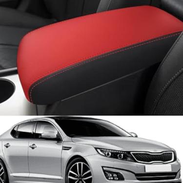 Imagem de SAUWU Capa de apoio de braço para console central de carro para Kia Optima 2016 2017 2018 2019 2020 console de couro caixa de apoio de braço protetor de tampa protetor de almofada acessórios, vermelho