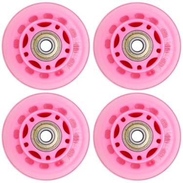 Imagem de SWZHAI 4 rodas de skate em linha, roda transparente de 64 mm com rolamentos para patins, carrinho, cadeiras de escritório, bagagem, rosa