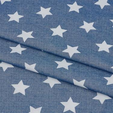 Imagem de PH PandaHall Tecido jeans, 1,6 m de largura com estrelas impressas, tecido jeans de algodão não elástico, tecido jeans 99 cm de comprimento com padrão de estrelas para costurar bolsas de roupas de